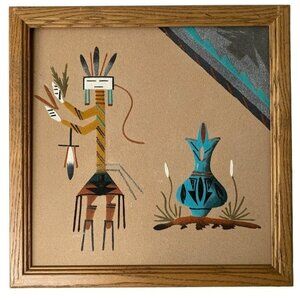 Navago Sand Paint Holy Man Rainbow boy 1988 Vintage Navajio 2